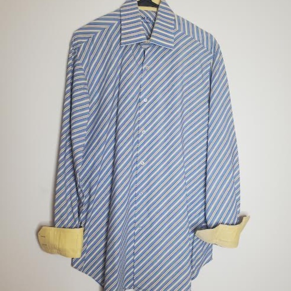 Gemelli Other - Gemelli Milano Men's Yellow/Blue Striped Button Down Shirt